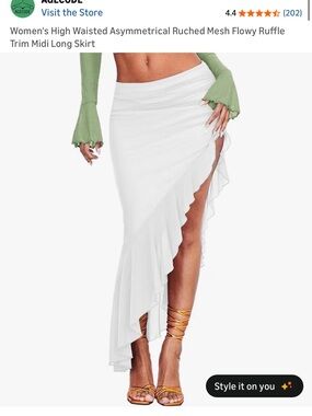 White High-Waisted Asymmetrical Ruffle Midi Skirt